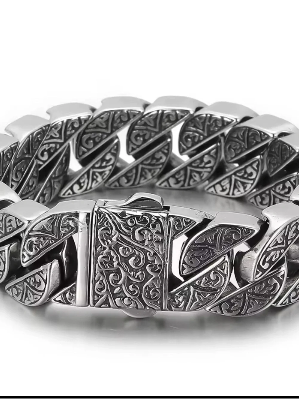 Men's Silver-Tone Engraved Chain Bracelet